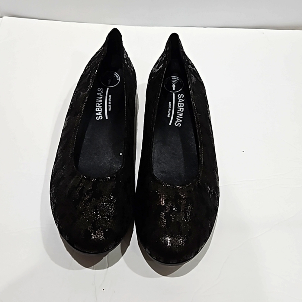 Sabrinas Leather Snake Skin Animal Print Black & Shiny Black Ballet Flat 41 NEW